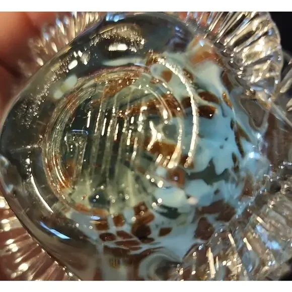 Signed Murano Art Glass Paperweight Aventurine Aqua Gold Flecks Camer Italy